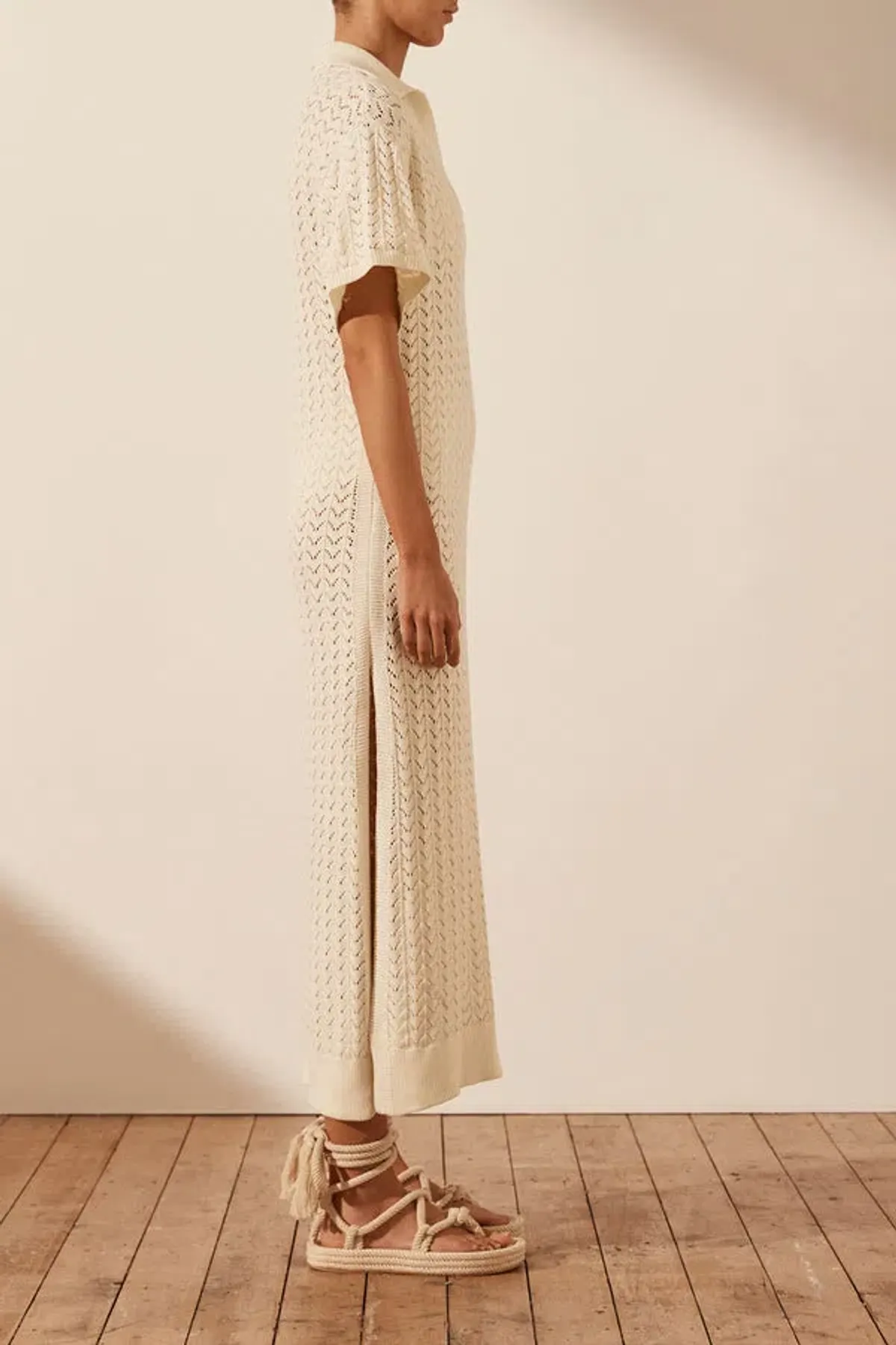 Shona Joy Mikala Crochet Polo Midi Dress Coconut Size M / AU 10 - Image 3