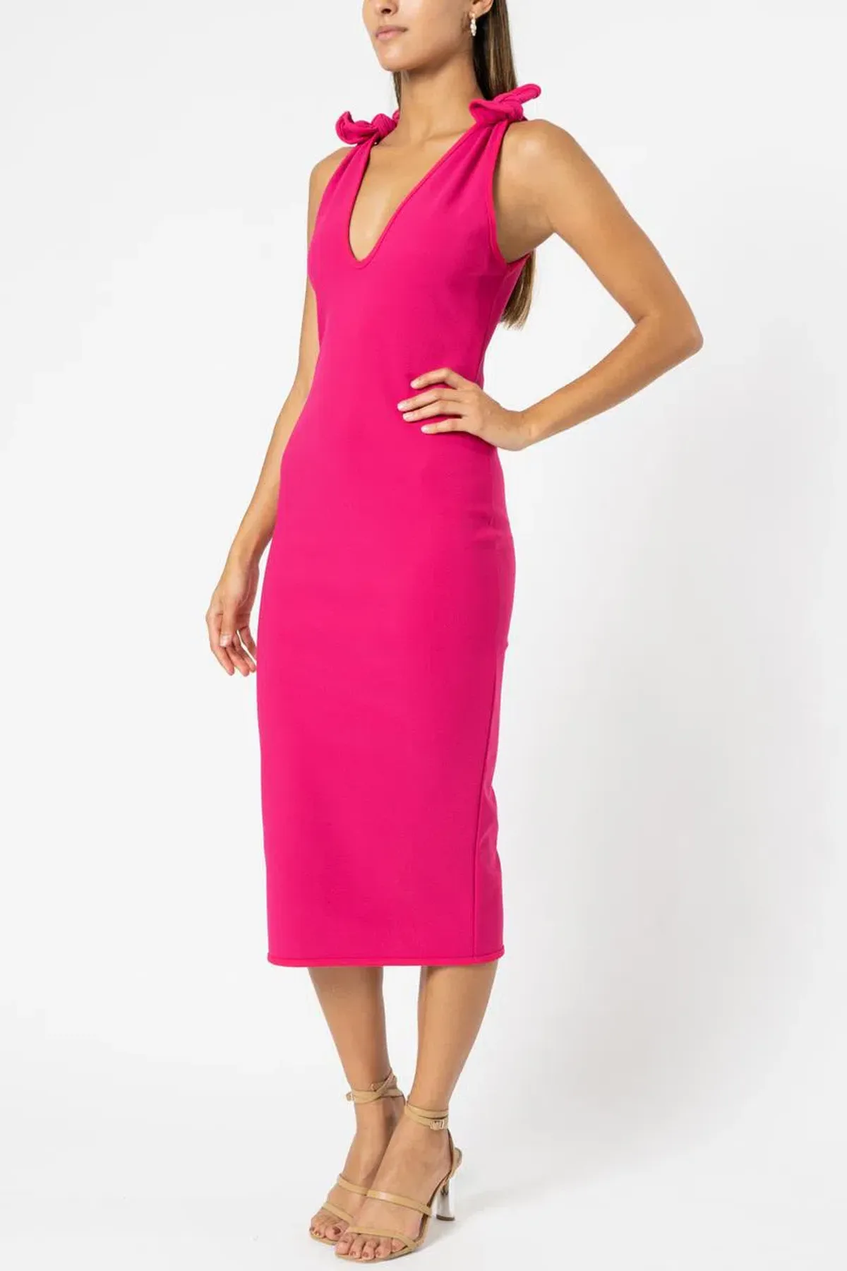 By Johnny V Neck Bow Shoulder Dress Pink Size 6 - Image 1