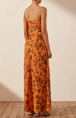 Shona Joy Uli Linen Corded Strapless Maxi Dress Orange Size AU 12 for rent on The Volte - image 3