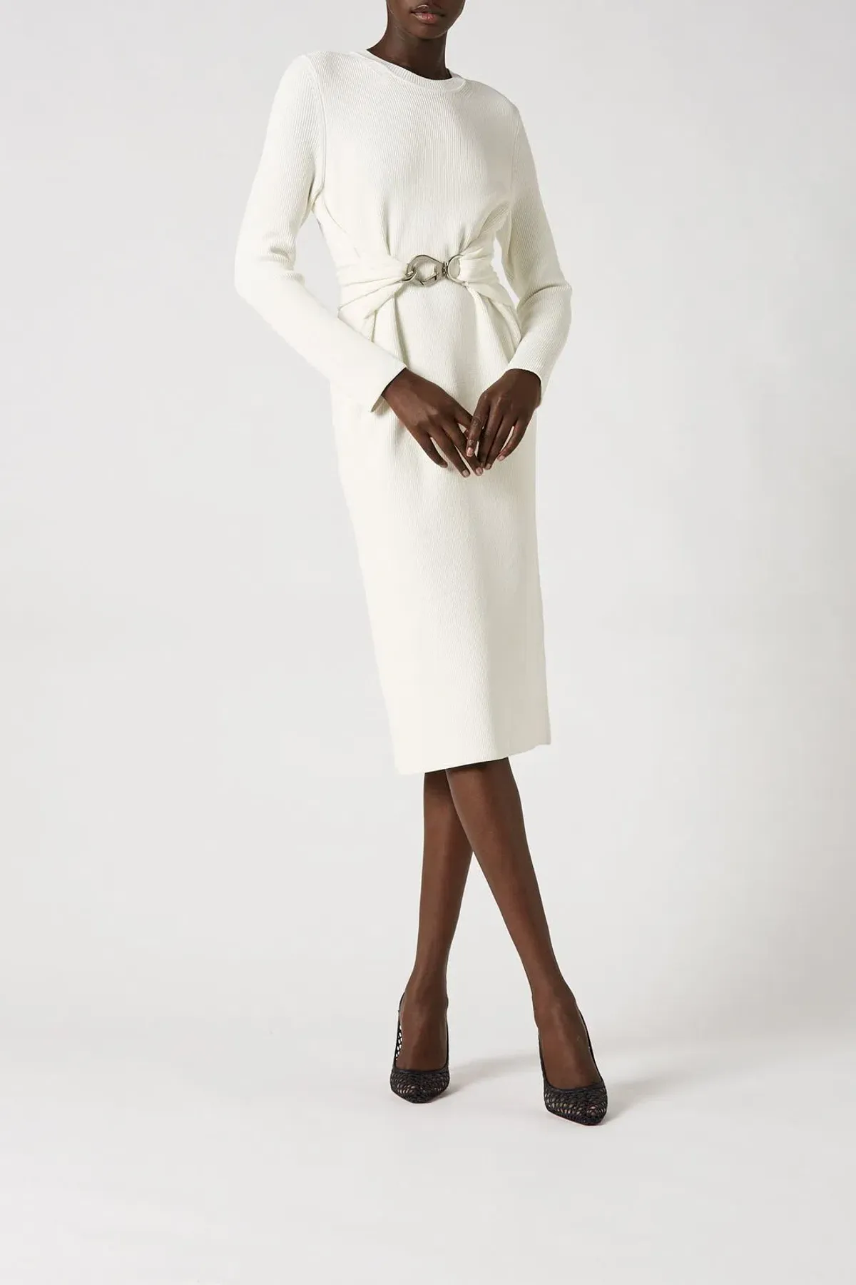 Scanlan Theodore Crepe Knit Belted Dress White Size XS / AU 6 - Image 2