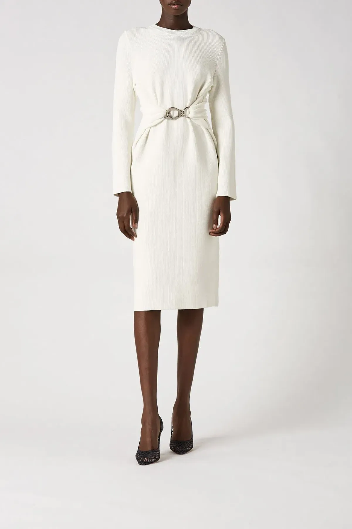 Scanlan Theodore Crepe Knit Belted Dress White Size XS / AU 6 - Image 1