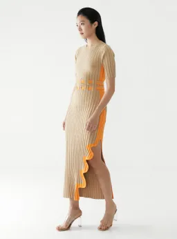 PH5 Jodie Pleated Long Dress With Wavy Side Slit in Brown Size AU 8 for rent on The Volte - image 2