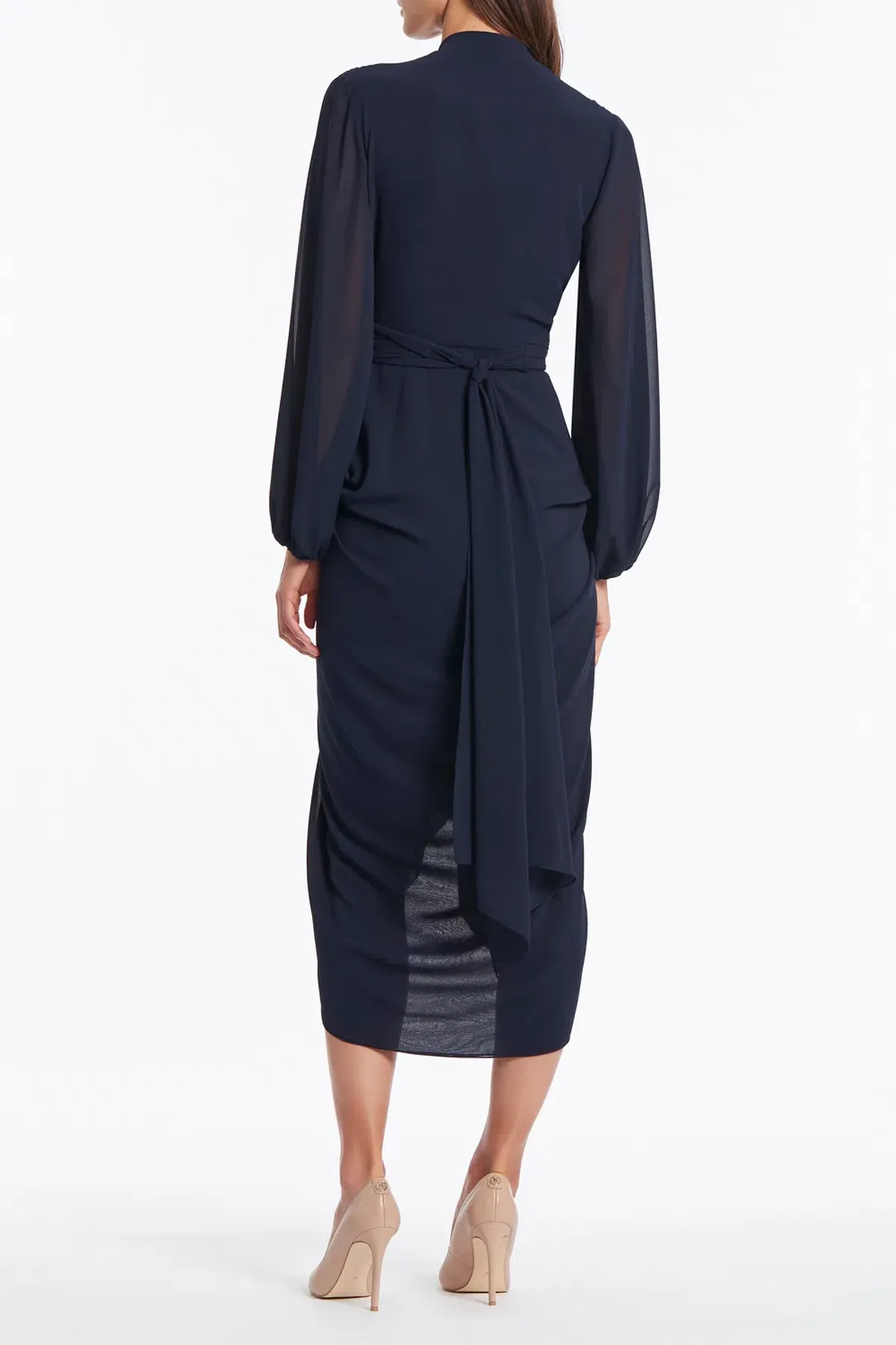 Carla Zampatti Georgette V-Neck Waterfall Dress Navy Size 14 - Image 2