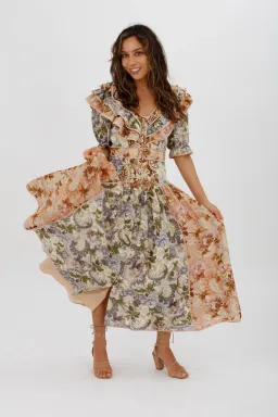 Alèmais Phillipa Ruffle Neck Midi Dress Floral Size 8 for rent on The Volte - image 3