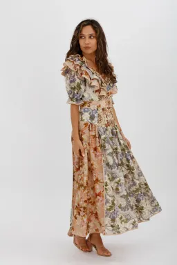 Alèmais Phillipa Ruffle Neck Midi Dress Floral Size 8 for rent on The Volte - image 2