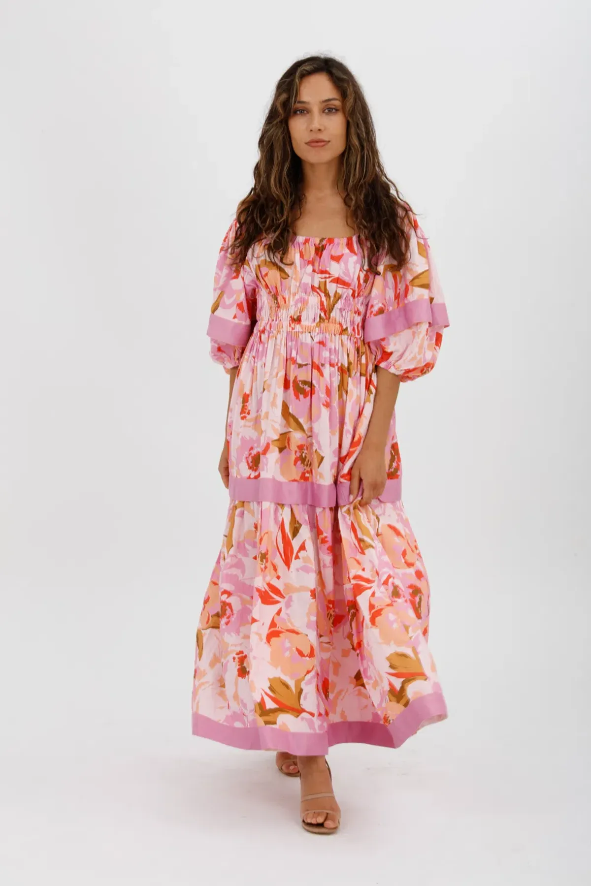 Acler Wayland Short Sleeve Printed Midi Dress Pink Floral Size 8 - Image 3