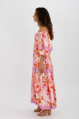 Acler Wayland Short Sleeve Printed Midi Dress Pink Floral Size 8 for rent on The Volte - image 6