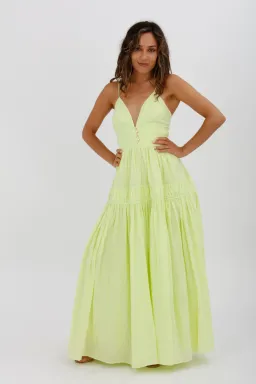 Aje Grace Tiered Midi Dress Pastel Yellow Green Size 10 for rent on The Volte - image 2
