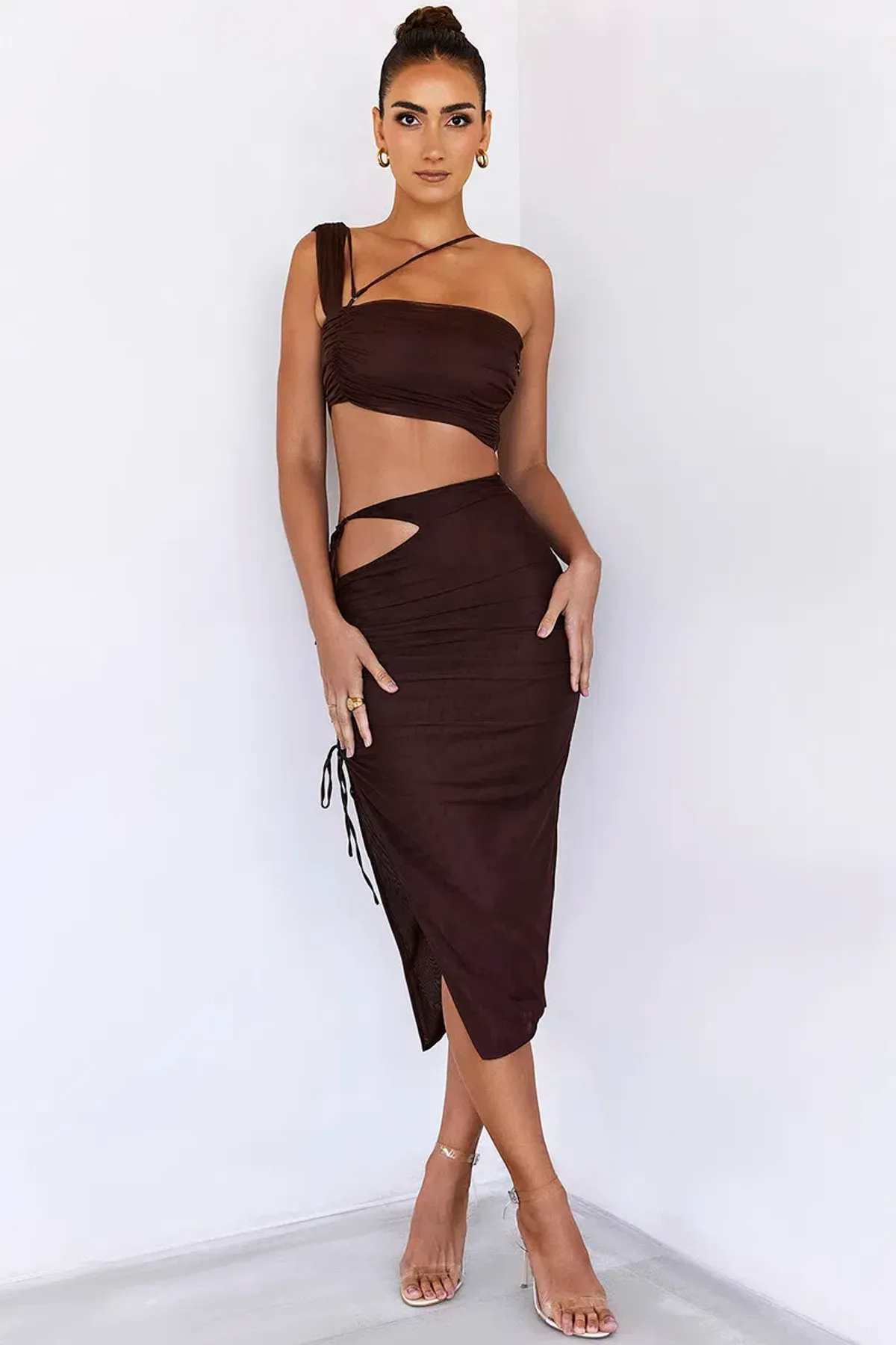House of CB Mistress Rocks Theory Top and Purity Skirt Set Brown Size XL - Image 2