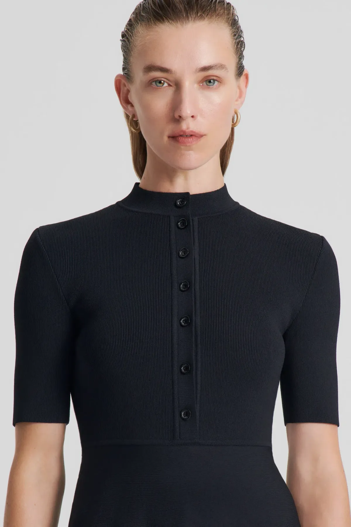Scanlan Theodore Crepe Knit Short Sleeve Button Midi Dress Black Size S / Au 8 - Image 3