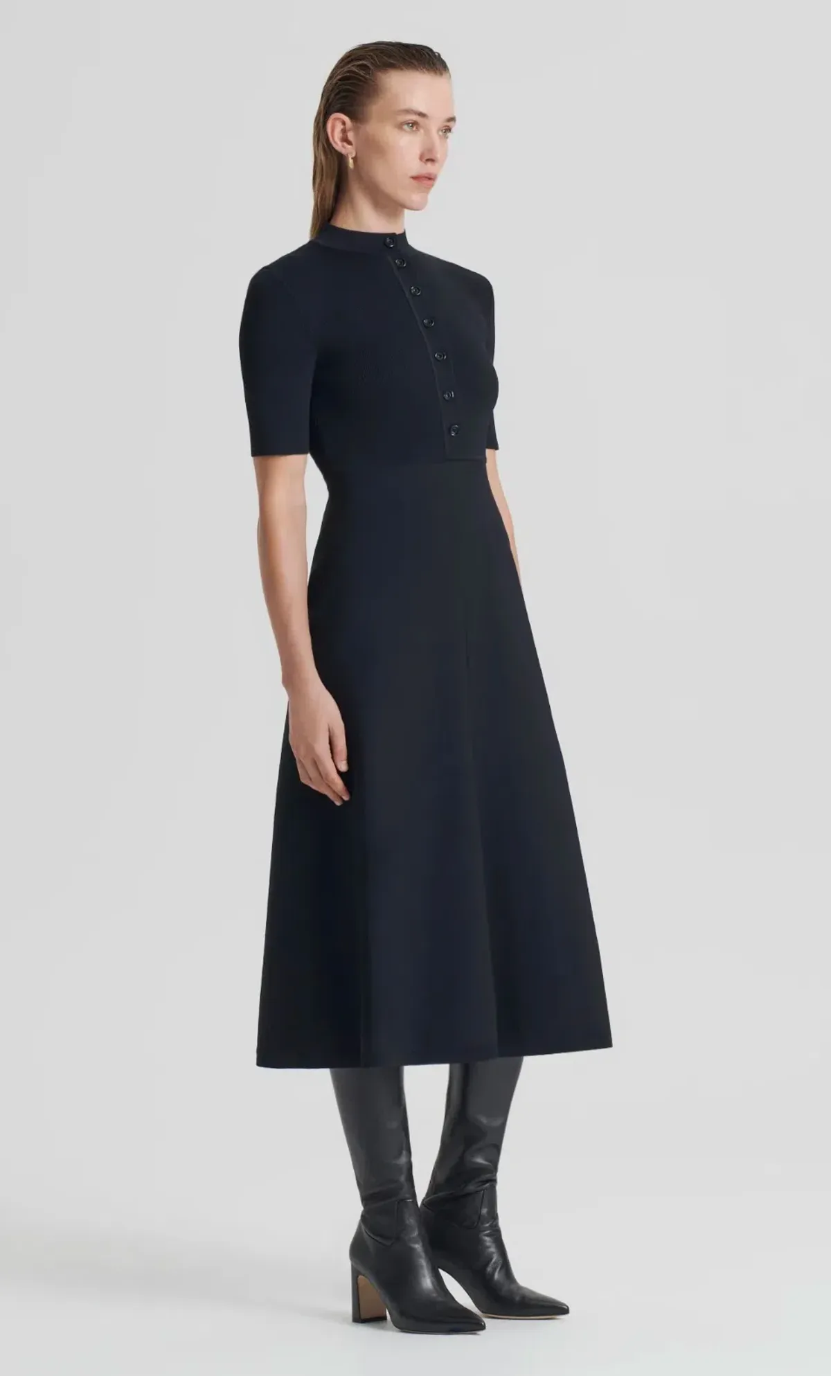 Scanlan Theodore Crepe Knit Short Sleeve Button Midi Dress Black Size S / Au 8 - Image 2