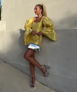 Van Der Kooij Neve Volume Sleeve Mini Dress in Yellow Size XS / Au 6 for rent on The Volte - image 2