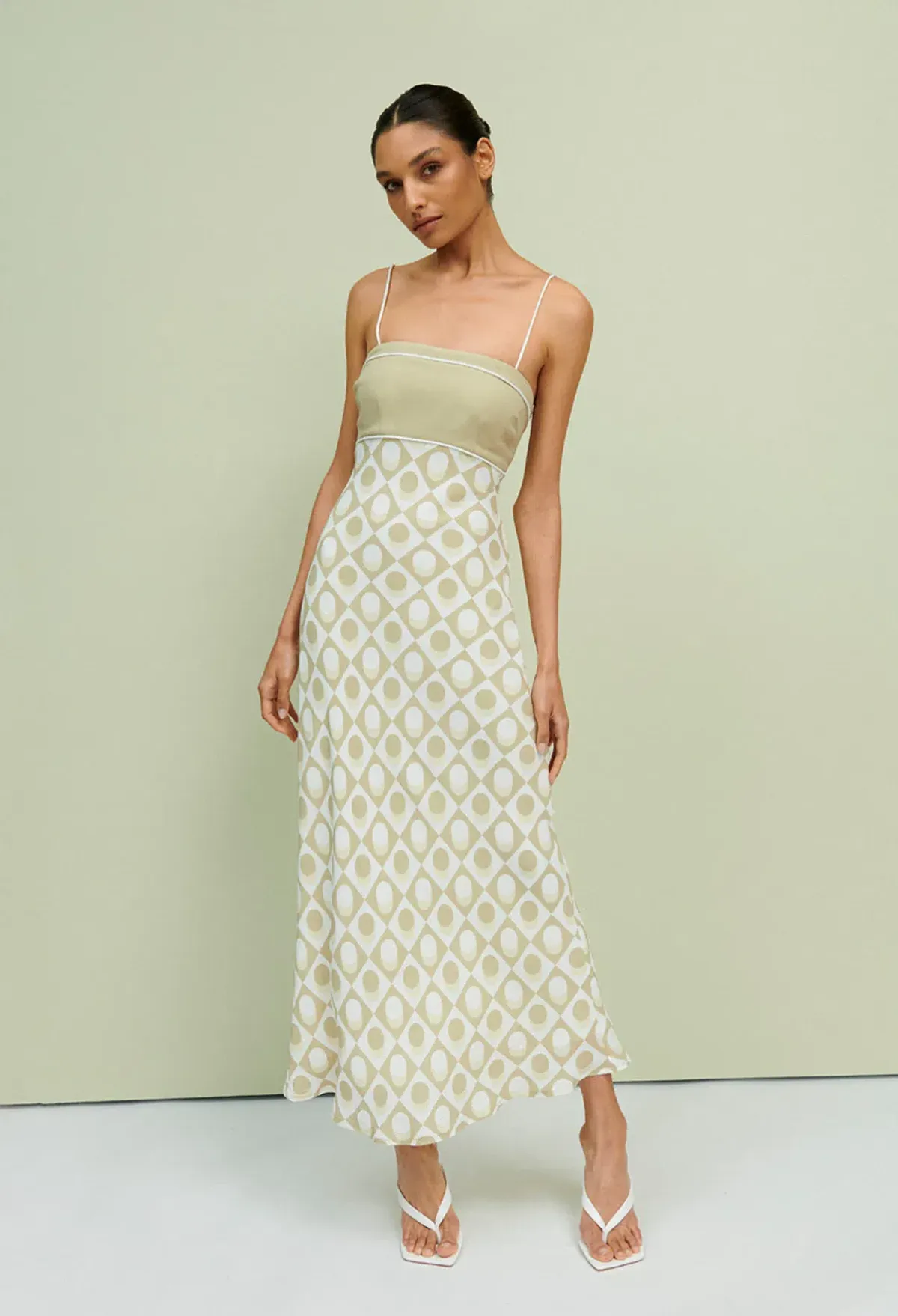 By Johnny Duality Spot Bias Midi Dress Pistachio Spot Size XS / Au 6 - Image 1