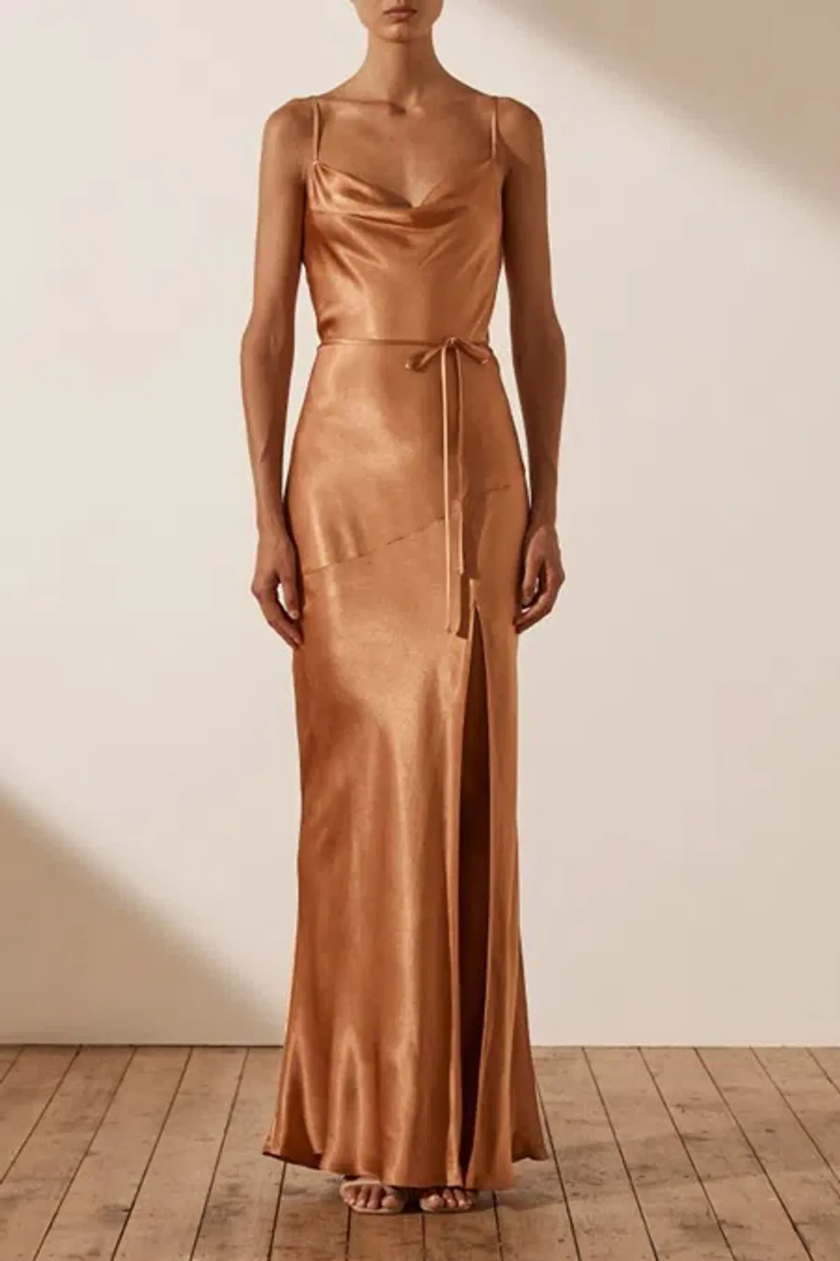 Shona Joy La Lune Bias Cowl Maxi Dress In Copper Size AU 8 - Image 1