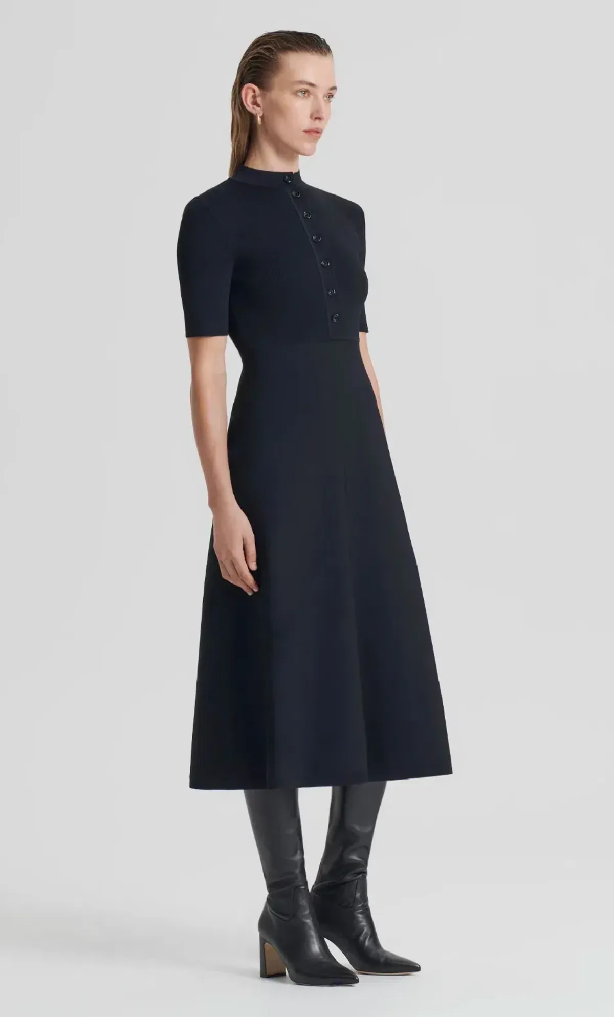 Scanlan Theodore Crepe Knit Short Sleeve Button Midi Dress Black Size XS/AU 6 - Image 2