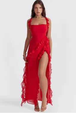 House Of Cb Ariela Red Ruffle Backless Dress Cherry In Size S/Au 8 for rent on The Volte - image 3