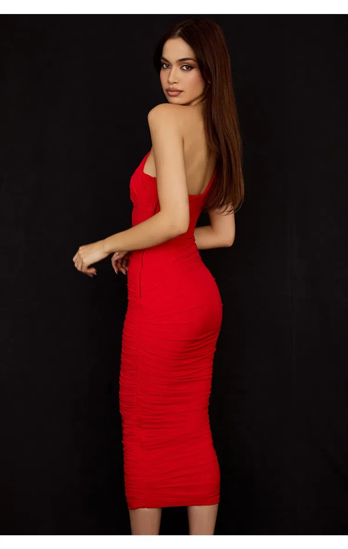 House of CB Valentina Asymmetric Cutout Midi Dress Red Size S/Au 8 - Image 3