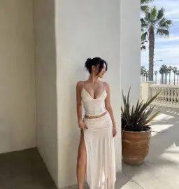House of CB Antonella Vegan Leather Corset and Kaira Draped Midi Skirt Set Off White Size S / Au 8 for rent on The Volte - image 2