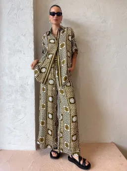 Alemais Dimi Jacquard Shirt and Pants Set Chocolate/Creme Size 10  for rent on The Volte - image 1