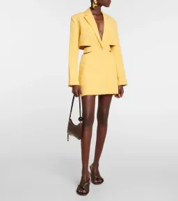 Jacquemus La Robe Bari Linen-blend Mini Dress Yellow  Size 8 for rent on The Volte - image 1