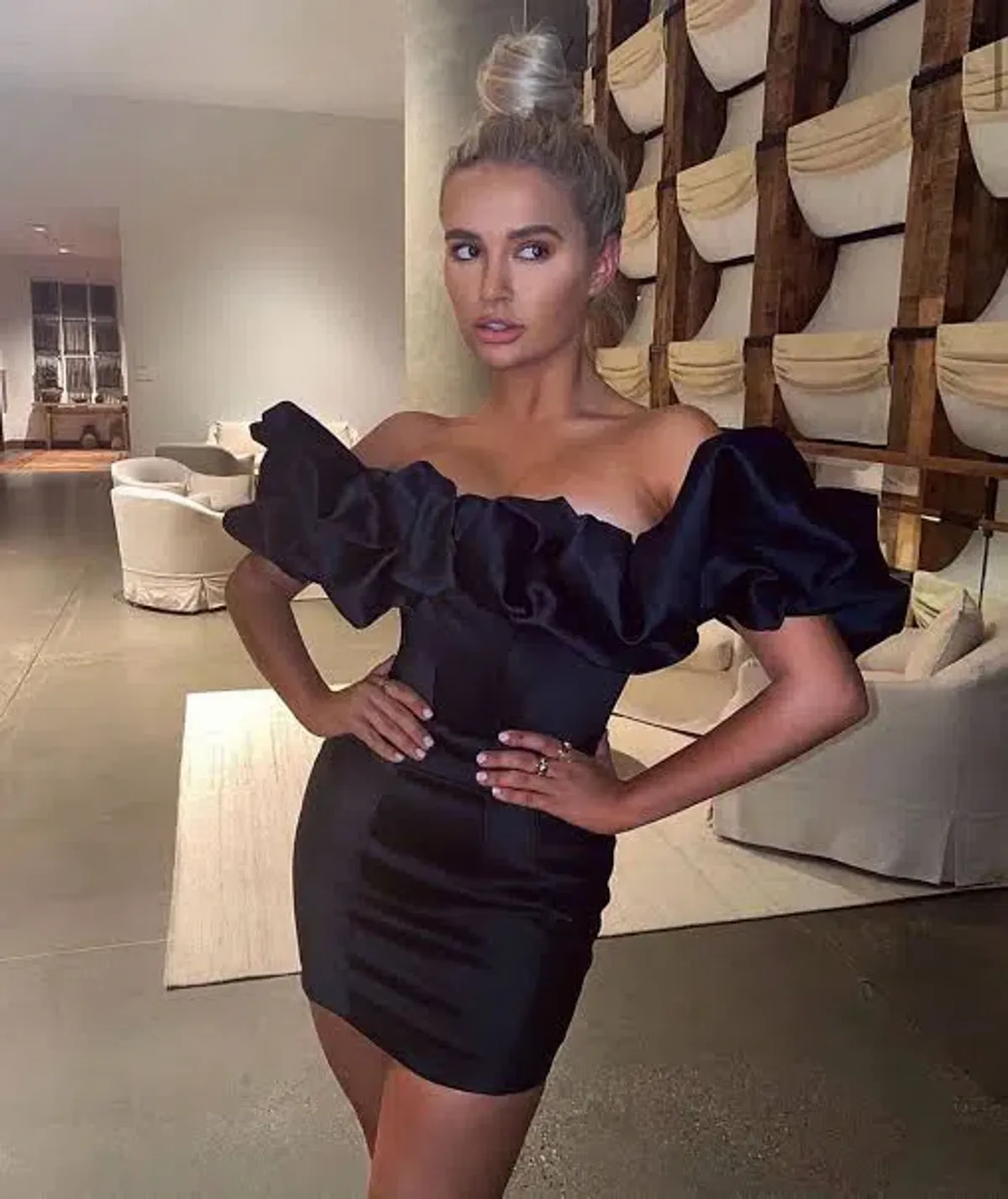House of CB Selena Satin Puff Shoulder Mini Dress Black Size M / Au 10 - Image 7