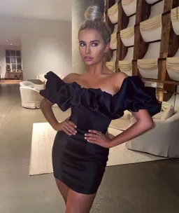 House of CB Selena Satin Puff Shoulder Mini Dress Black Size M / Au 10 for rent on The Volte - image 7