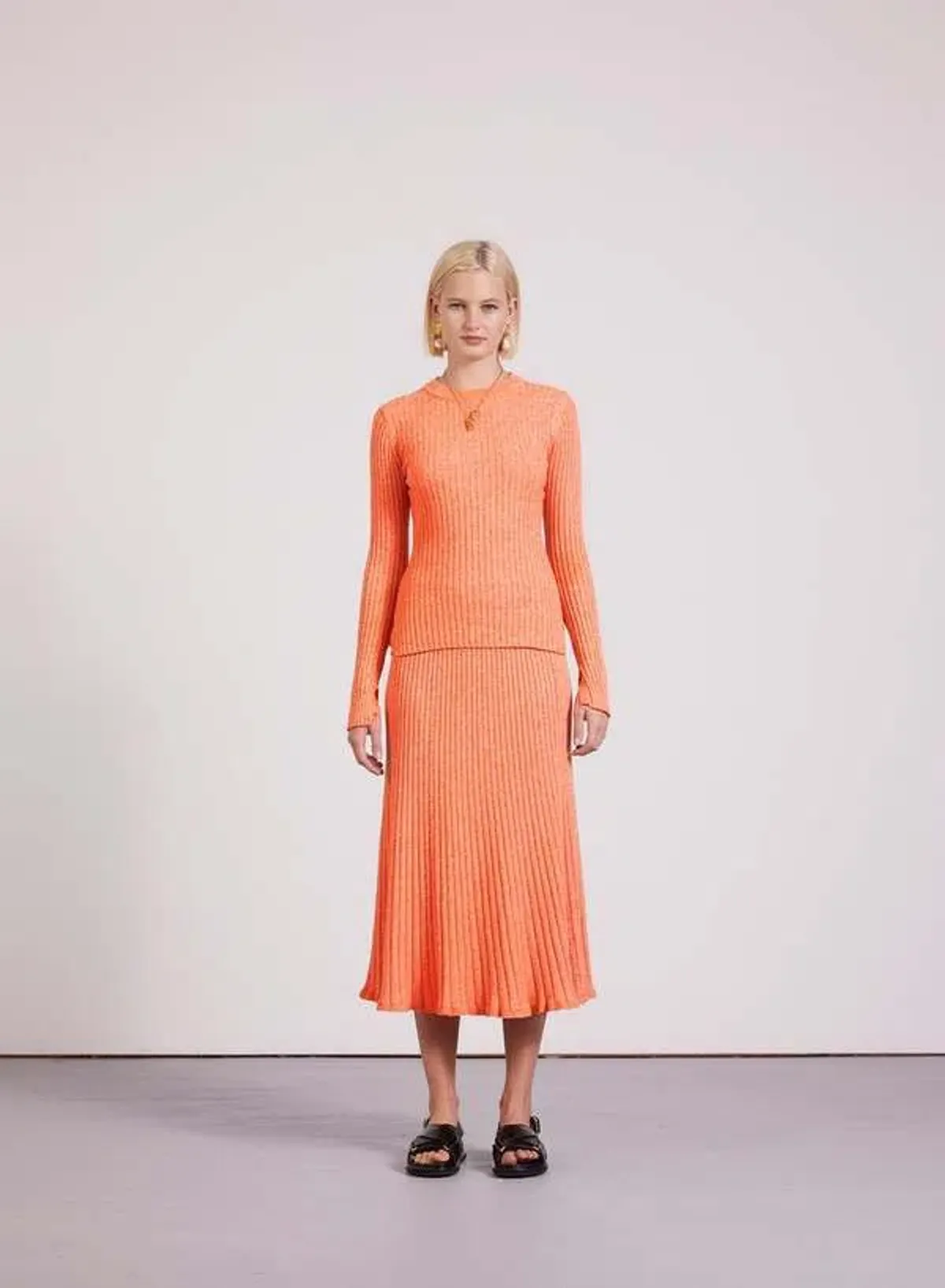 Anna Quan Elesha Top and Felicia Skirt Ribbed Knit Set Orange Zest Size AU 6 - Image 3