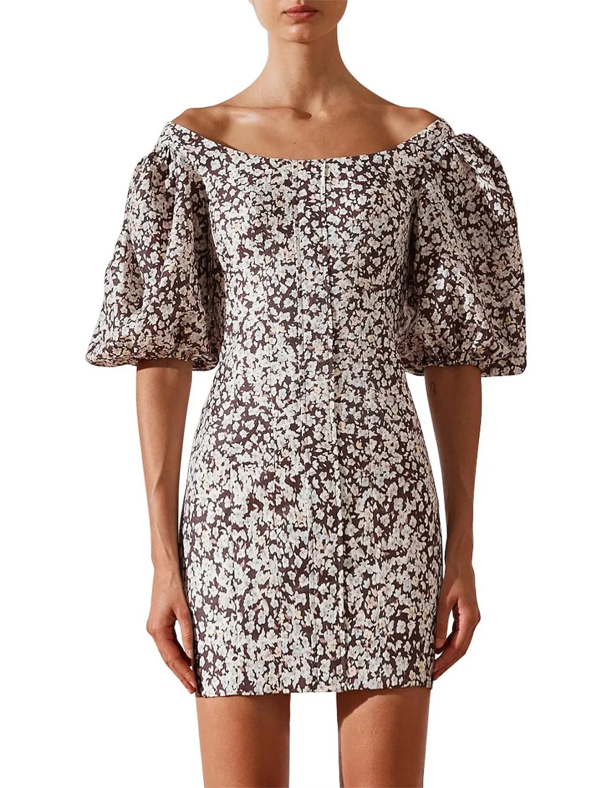 Shona Joy Dahlia Ots Fitted Mini Dress Print Size 10 - Image 5