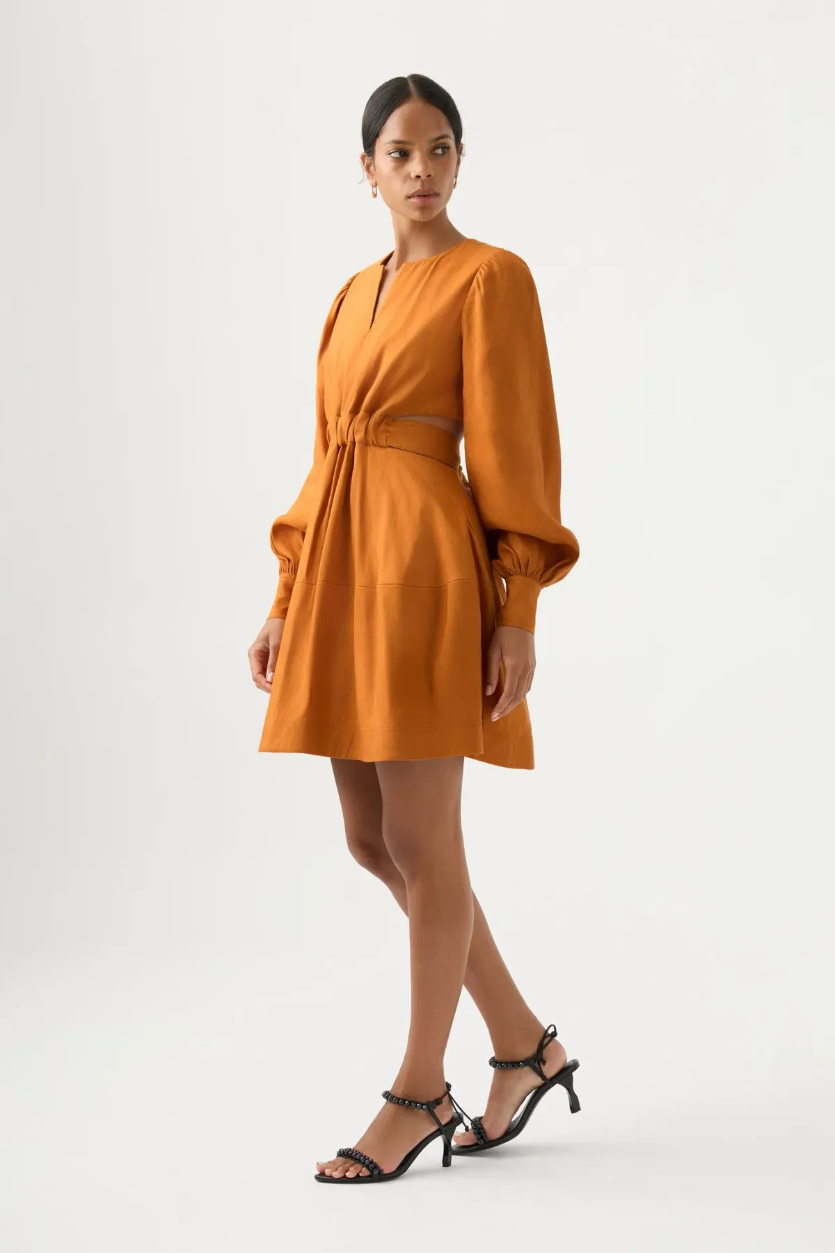 Aje Spectral V-Neck Mini Dress Chestnut Brown Size 10 - Image 2