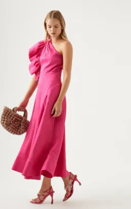 Aje Bonjour Asymmetric Midi Dress Fuchsia Size 16 for rent on The Volte - image 4