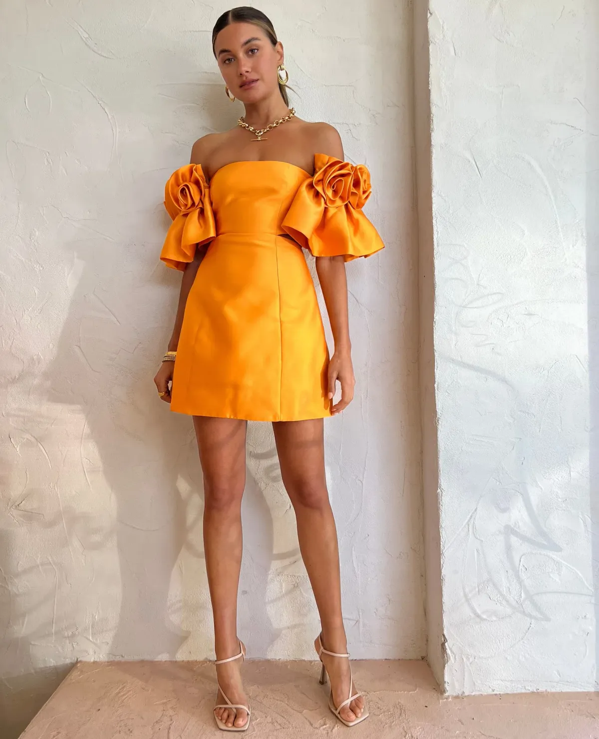 Alemais Masie Rosette Dress In Saffron Orange Size AU 6 - Image 1