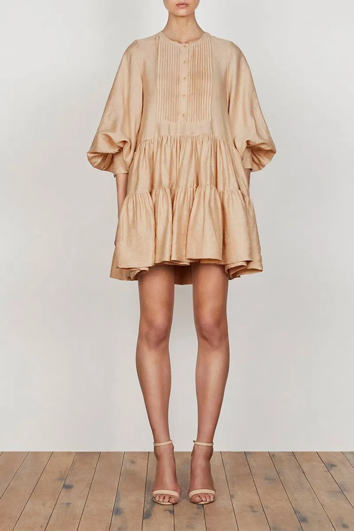 Shona Joy Savoye Linen Tuxedo Shirt Dress Biscuit Size 8 - Image 1