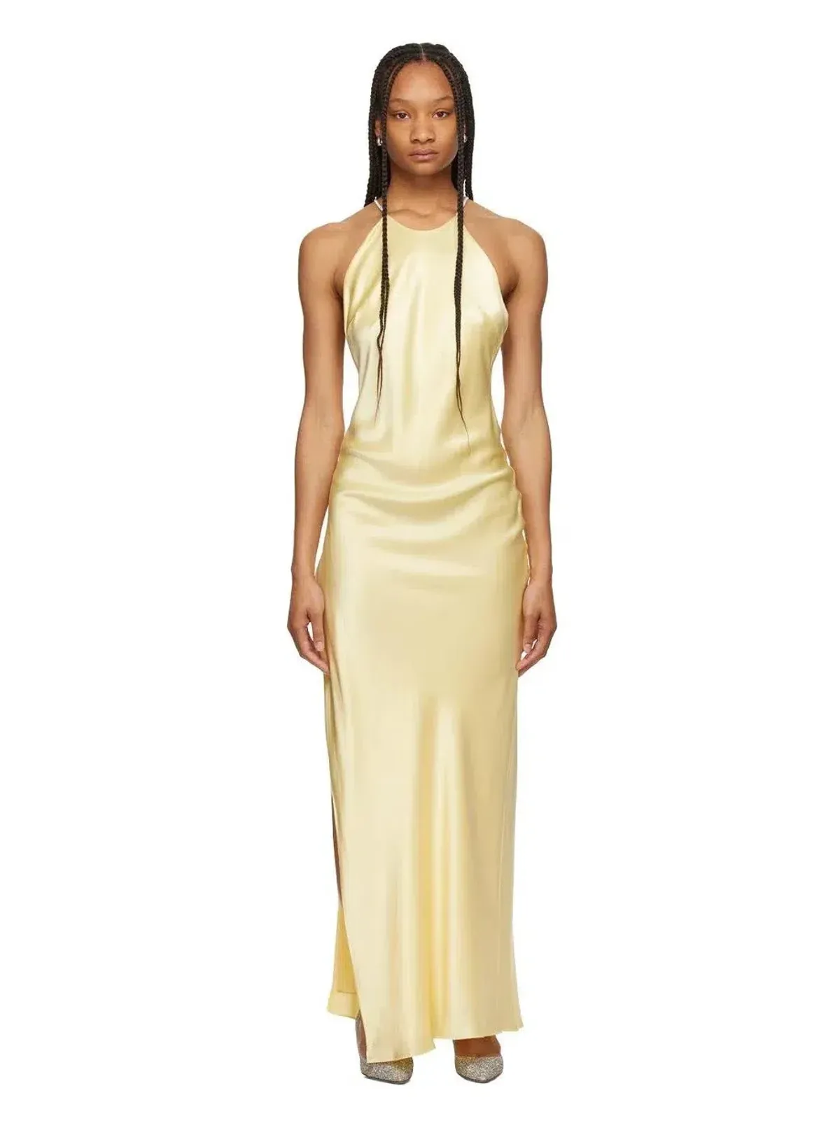 Michael Lo Sordo Hudson Bias Crystalline Maxi Dress Pale Yellow Size 8 - Image 2