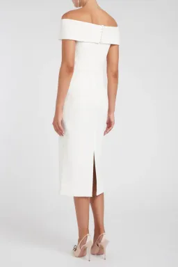 Rebecca Vallance Amore Off Shoulder Midi Dress Ivory Size 6  for rent on The Volte - image 2