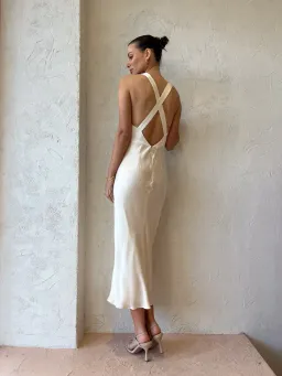 Shona Joy Camille Lace Cross Back Midi Dress Cream/Black Size 8 for rent on The Volte - image 3
