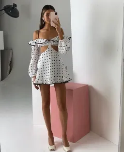 Sofia the Label Maya Cut Out Mini Dress White Polka Size 12 for rent on The Volte - image 1