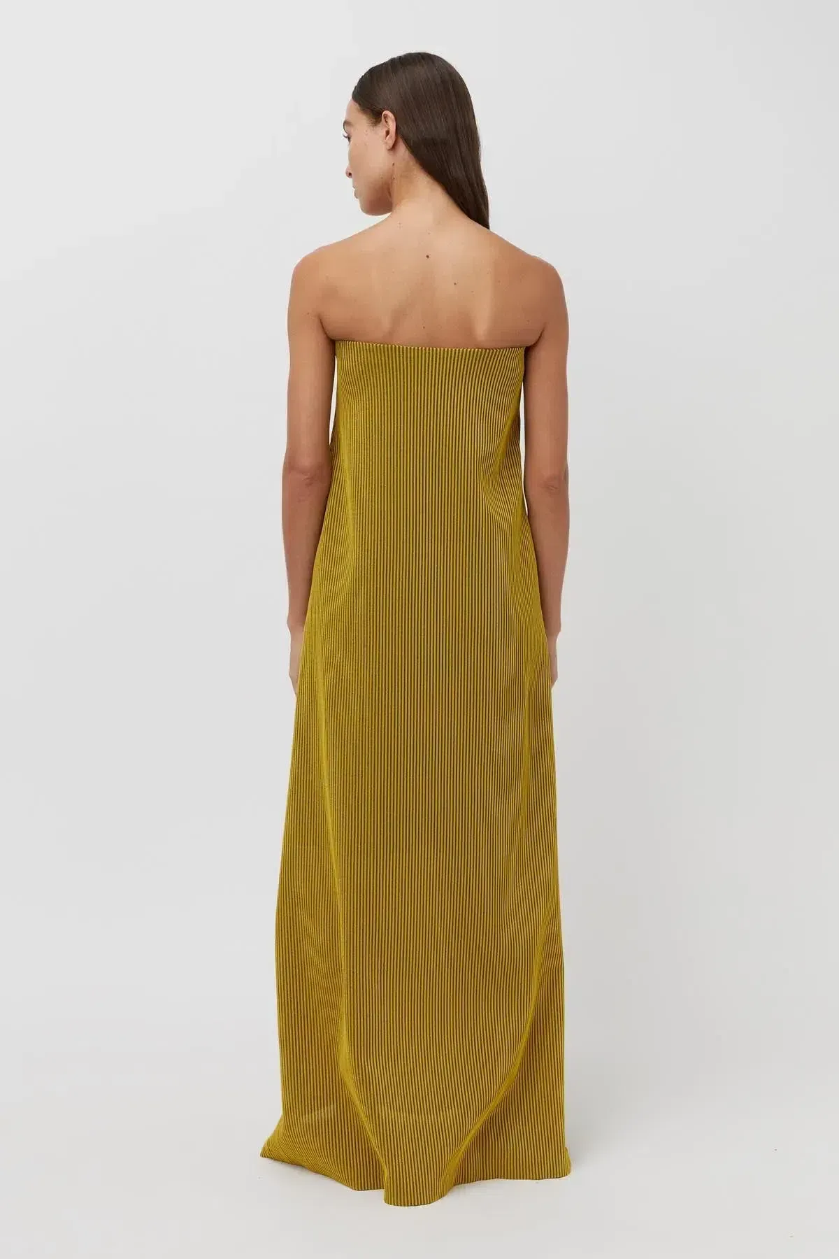 Camilla and Marc Izaro Strapless Maxi Column Dress in Brown/Gold Stripe Size 12 - Image 3