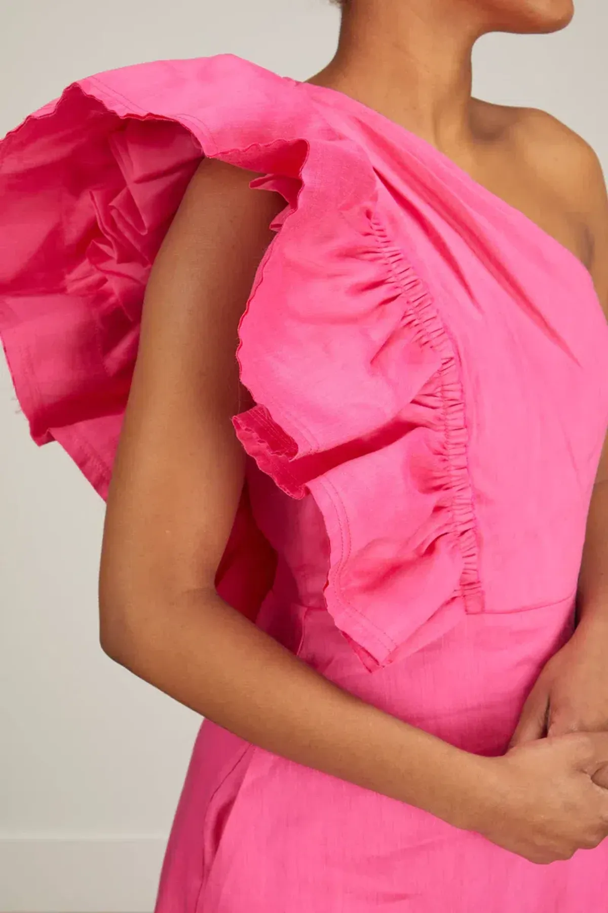 Aje Bonjour Asymmetric Midi Dress Fuchsia Pink Size AU 16 - Image 2