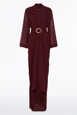 Carla Zampatti Merlot Georgette Waterfall Dress Size 14 for rent on The Volte - image 4