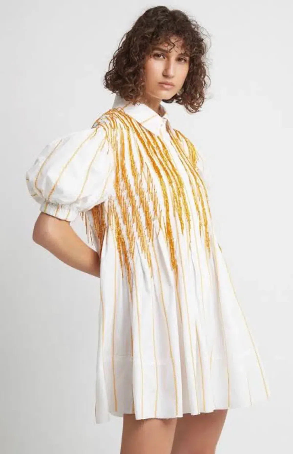 Aje Collective Beaded Mini Dress Ivory/Marigold Size 6 - Image 2