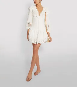  Zimmermann Bellitude Scallop Mini Dress in White Size 0 / Au 8 for rent on The Volte - image 1