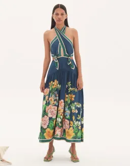 Alemais Lyla Halter Midi Dress  Royal Blue Floral Size AU 12 for rent on The Volte - image 1