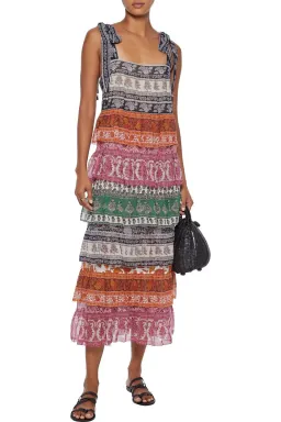 Zimmermann Amari Tiered Tie Midi Dress Multi Size 1 / Au 10 for rent on The Volte - image 1