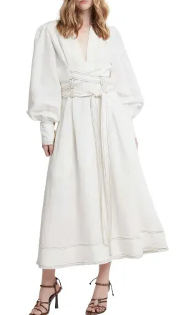 Aje Radiance Belted Midi Dress White Size 8 for rent on The Volte - image 1