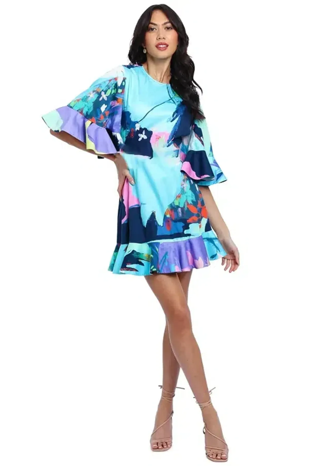 Leo Lin Illusory Mini Dress Multi Print Size 8 - Image 1