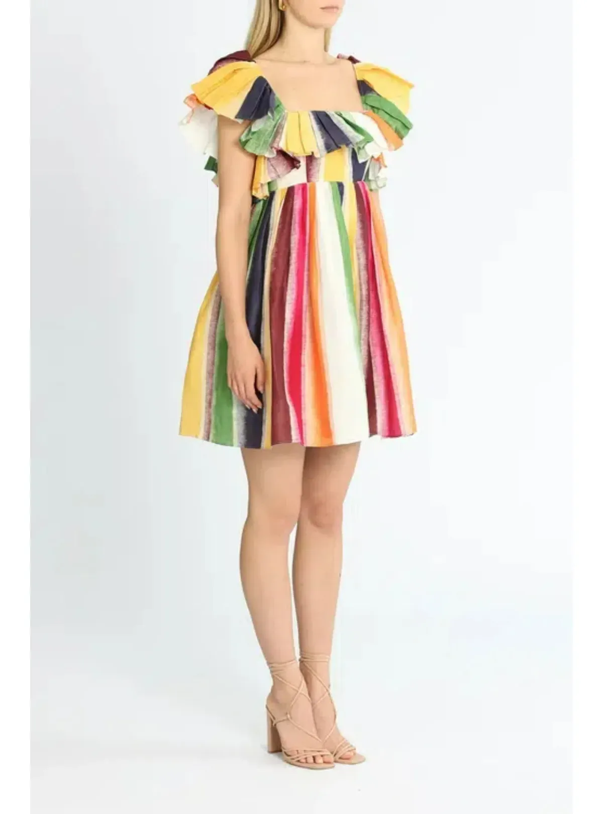 Leo Lin Fortune Stripe Tie Back Dress Multi Print Size AU 12 - Image 2