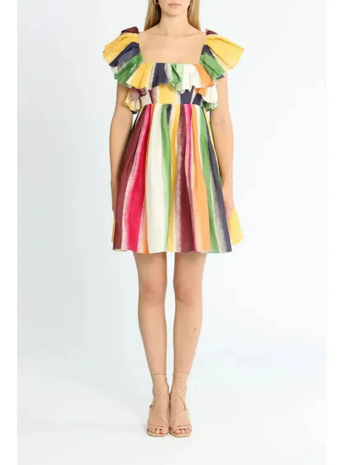 Leo Lin Fortune Stripe Tie Back Dress Multi Print Size AU 12 - Image 1