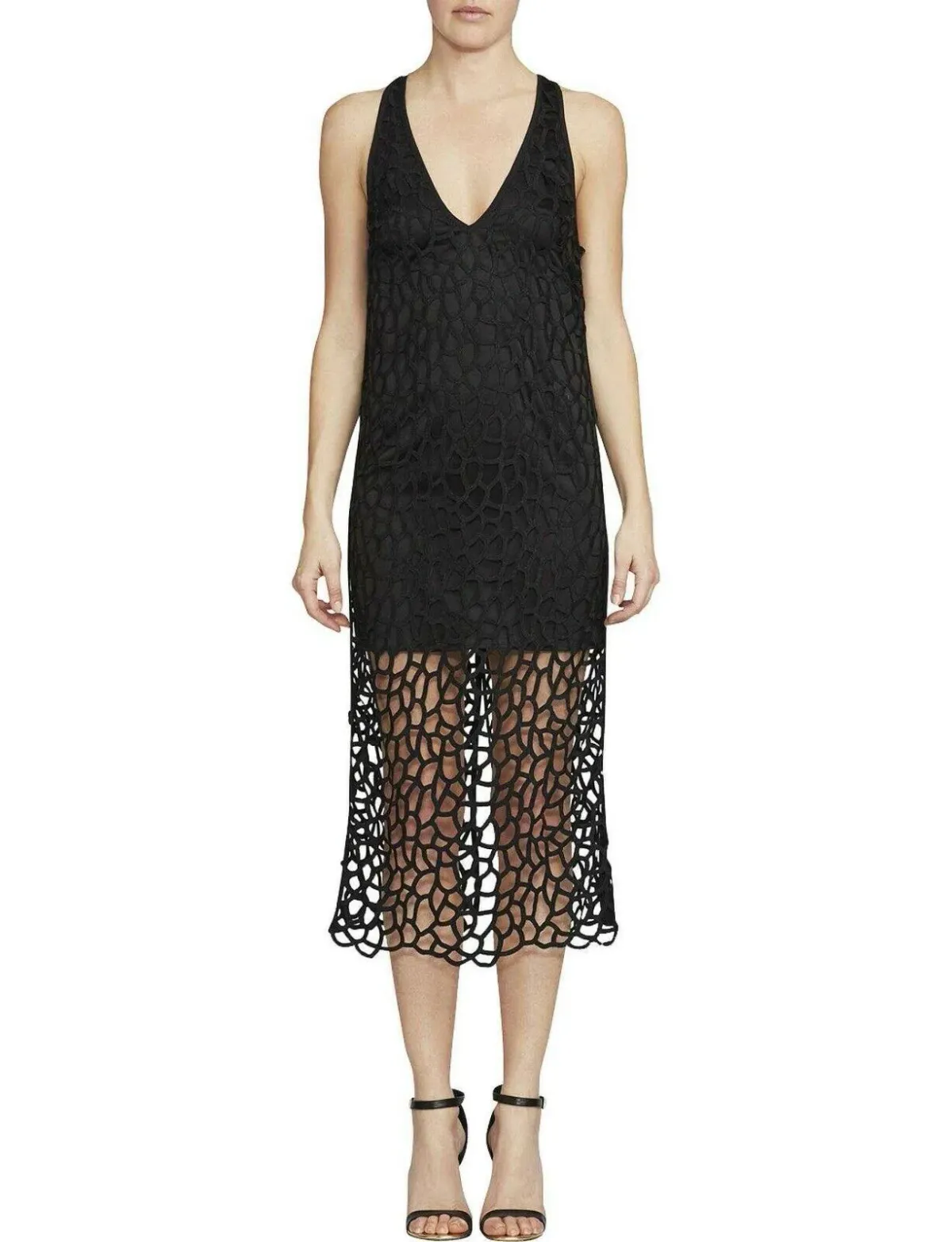 Camilla And Marc Cornelli Lace V Neck Midi Dress Jet Black Size 12 - Image 1