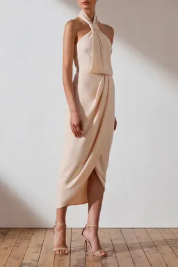 Shona Joy Amanda Core Knot Draped Midi Dress Nude Size 10 for rent on The Volte - image 2