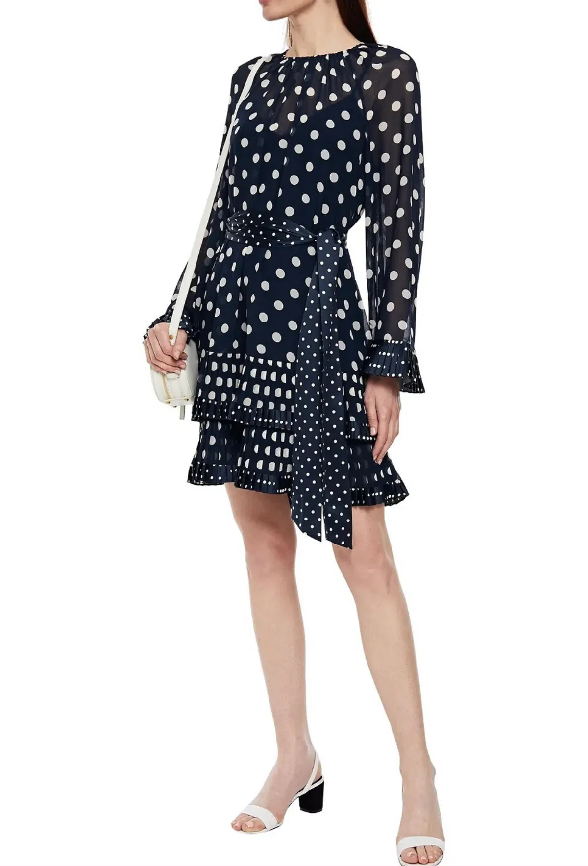 Zimmermann Tiered Belted Satin Dress Polka Blue Dot Size 2/ Au 12 - Image 1